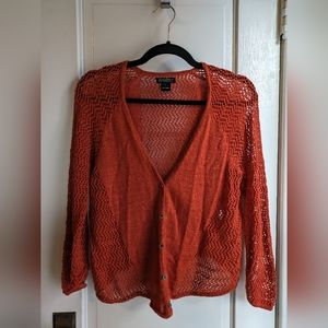 Lucky Brand Crochet Knit Cardigan Sweater See Through Lightweight